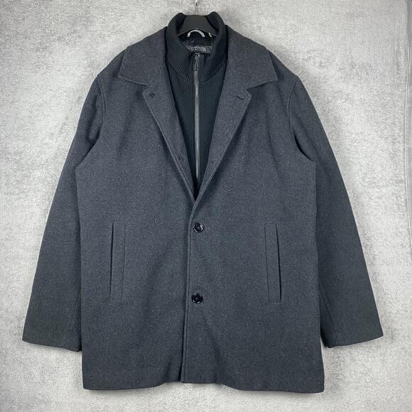 Kenneth Cole Reaction Coat Mens 2XT Charcoal Wool Blend Car Coat Zip Front Bib - Picture 1 of 15